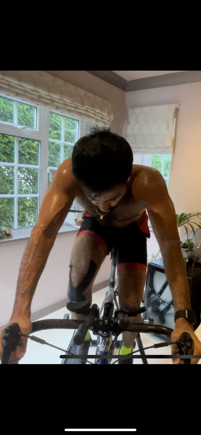 Indoor bike trainer session in tri kit