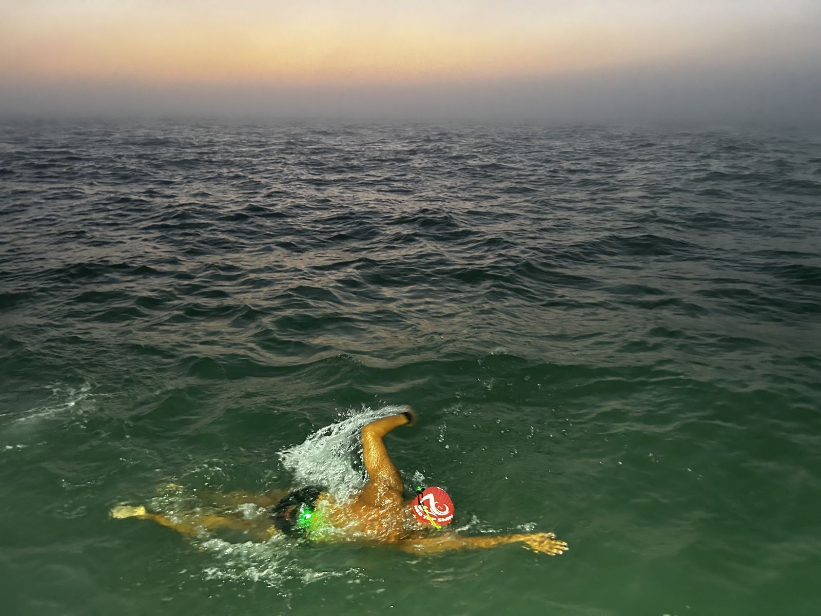 Swimming at sunrise during the Channel crossing