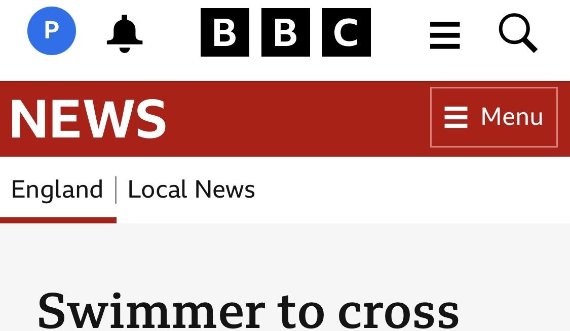 BBC News article: Swimmer to cross English Channel for mental health