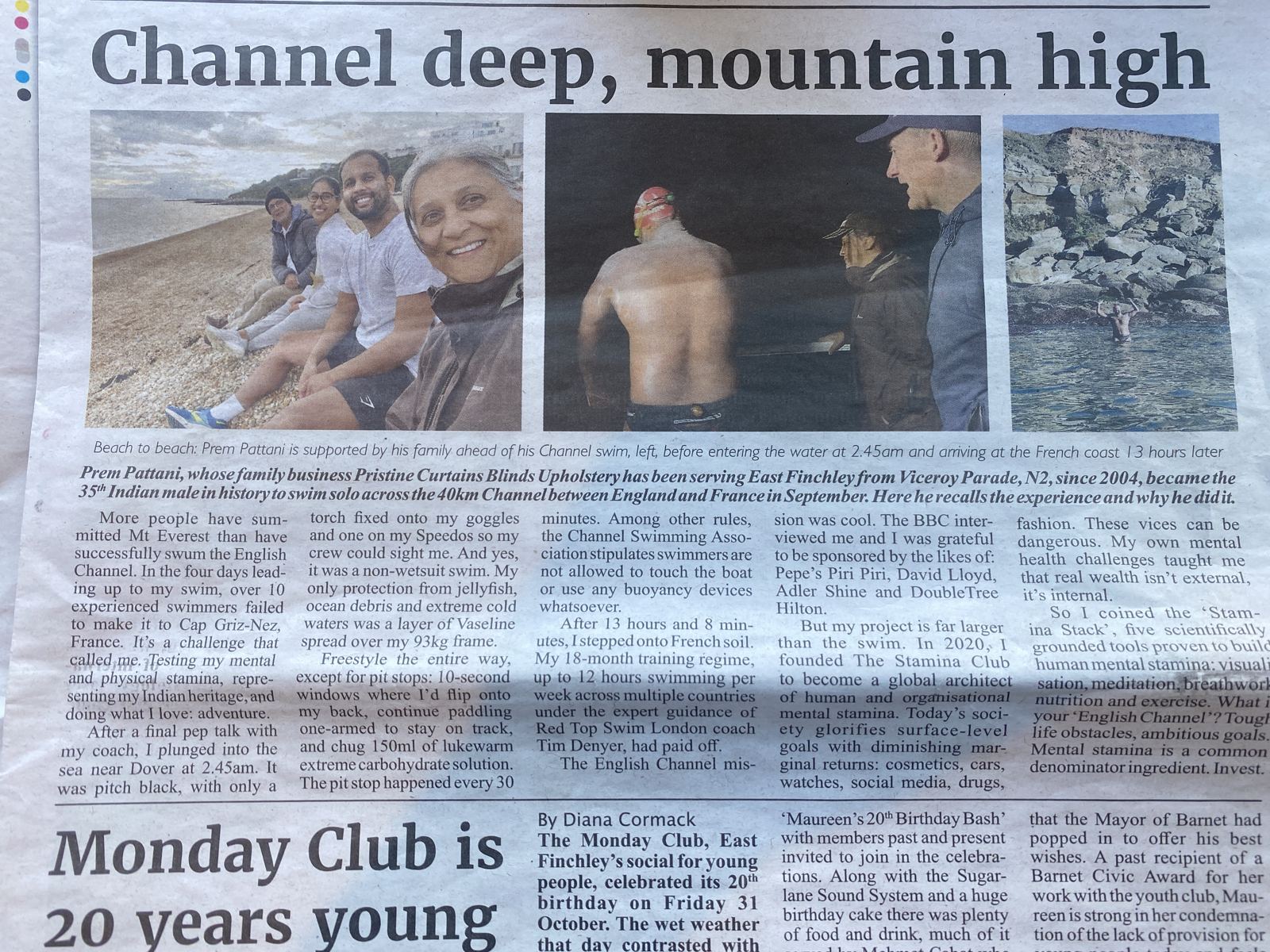 Local newspaper feature: Channel deep, mountain high