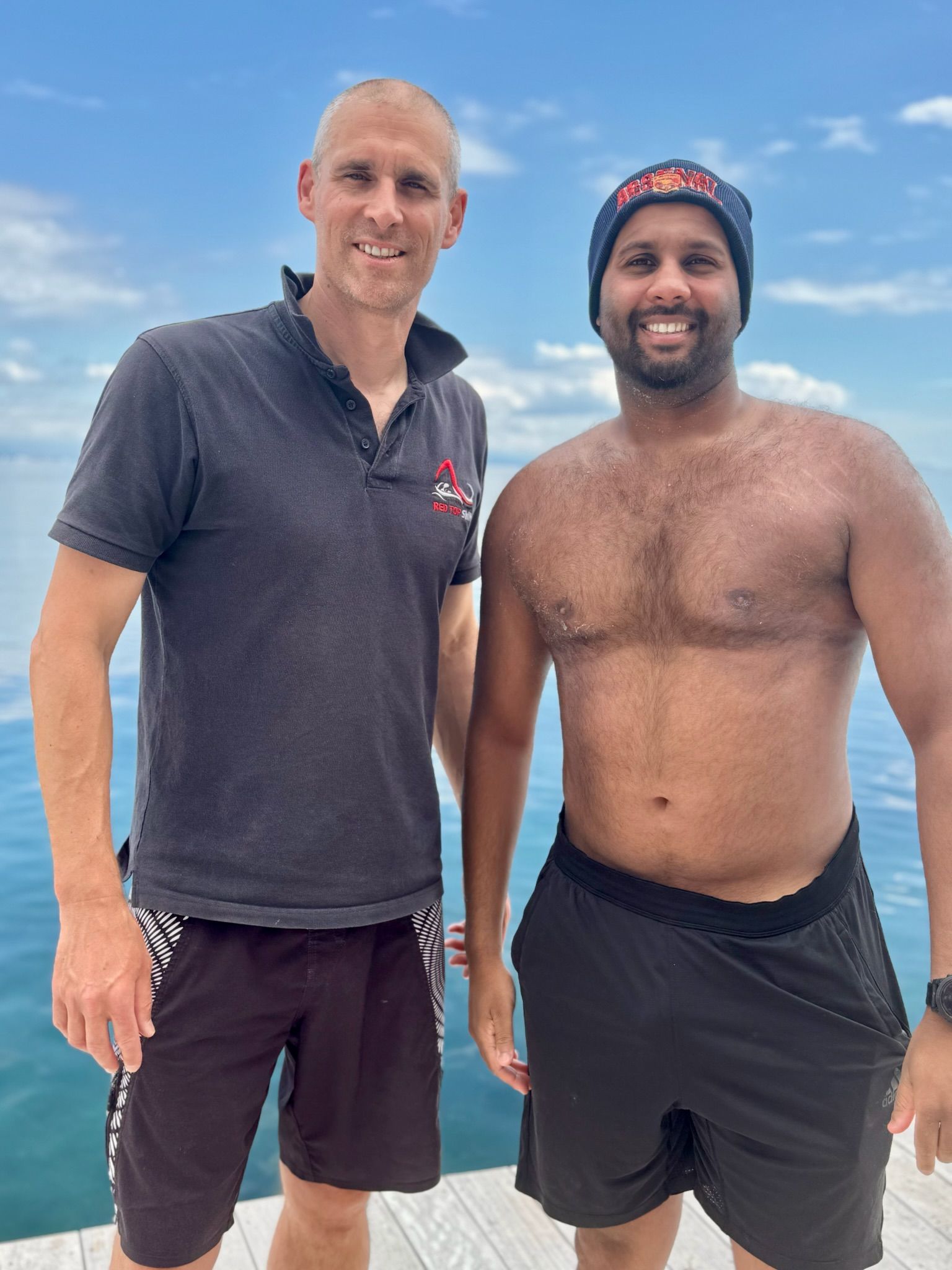With Red Top Swim coach by the open water