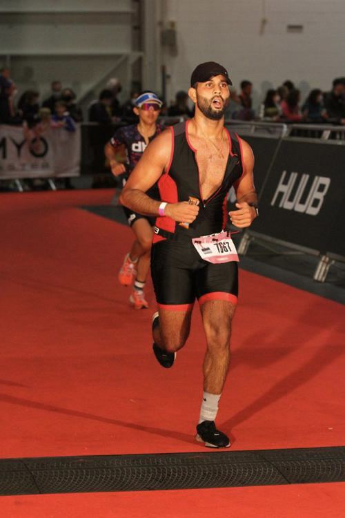 Night run finish, triathlon